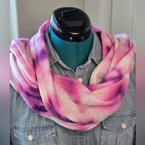 PURPLE PINK TIE-DYE ABSTRACT 100% CASHMERE LONG SCARF LIGHTWEIGHT WOMEN OS COZY - Picture 1 of 10